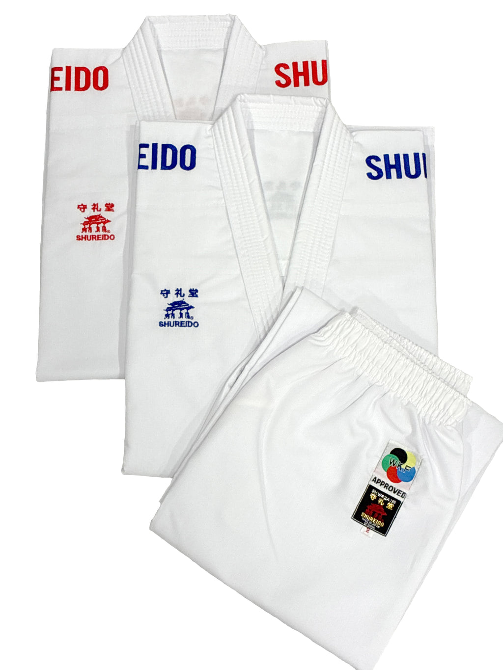 Ensemble Shureido Waza WKF – 2 Vestes (Rouge et Bleu) + 1 Pantalon